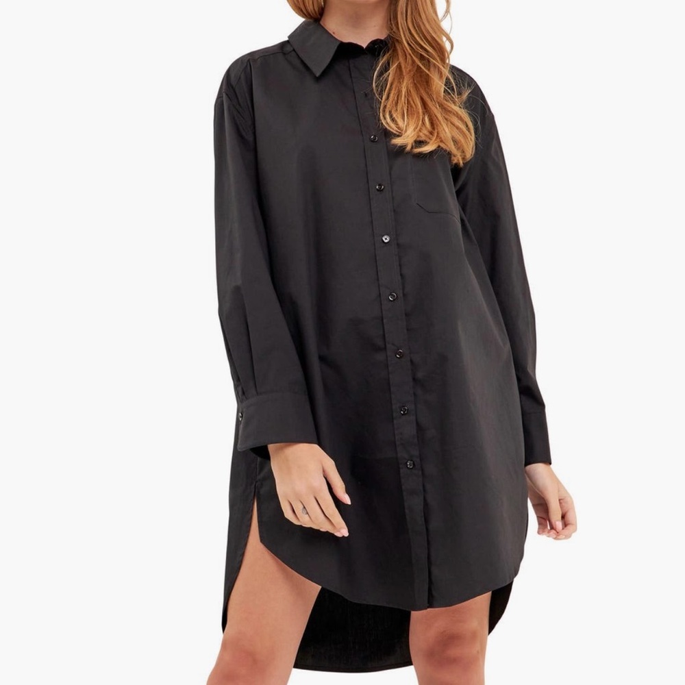 English Factory Classic Collar Black Shirt Dress